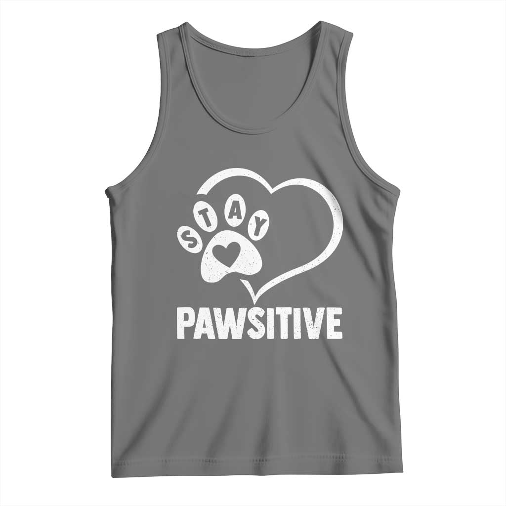Funny Stay Pawsitive Tank Top Cat Dog Lover Positive Vibes TS11 Black Heather Print Your Wear