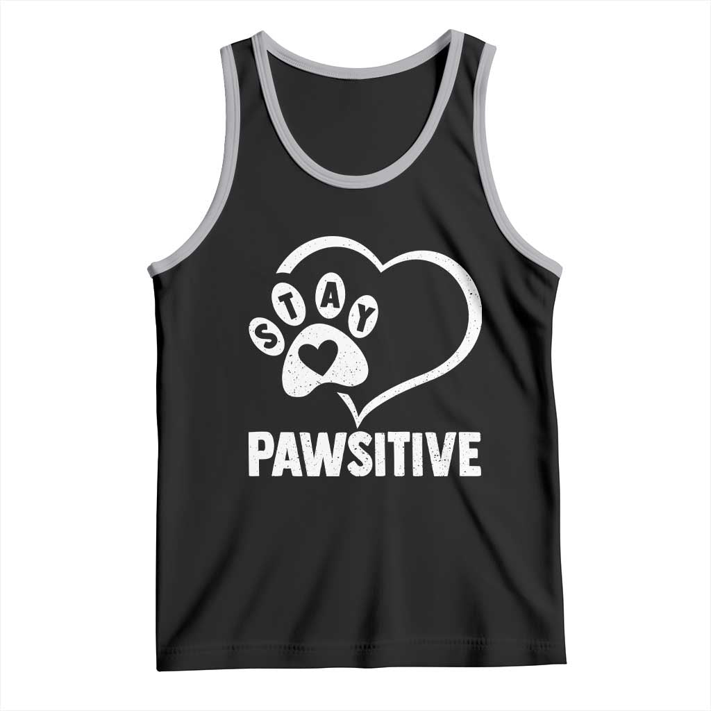 Funny Stay Pawsitive Tank Top Cat Dog Lover Positive Vibes TS11 Black Athletic Heather Print Your Wear