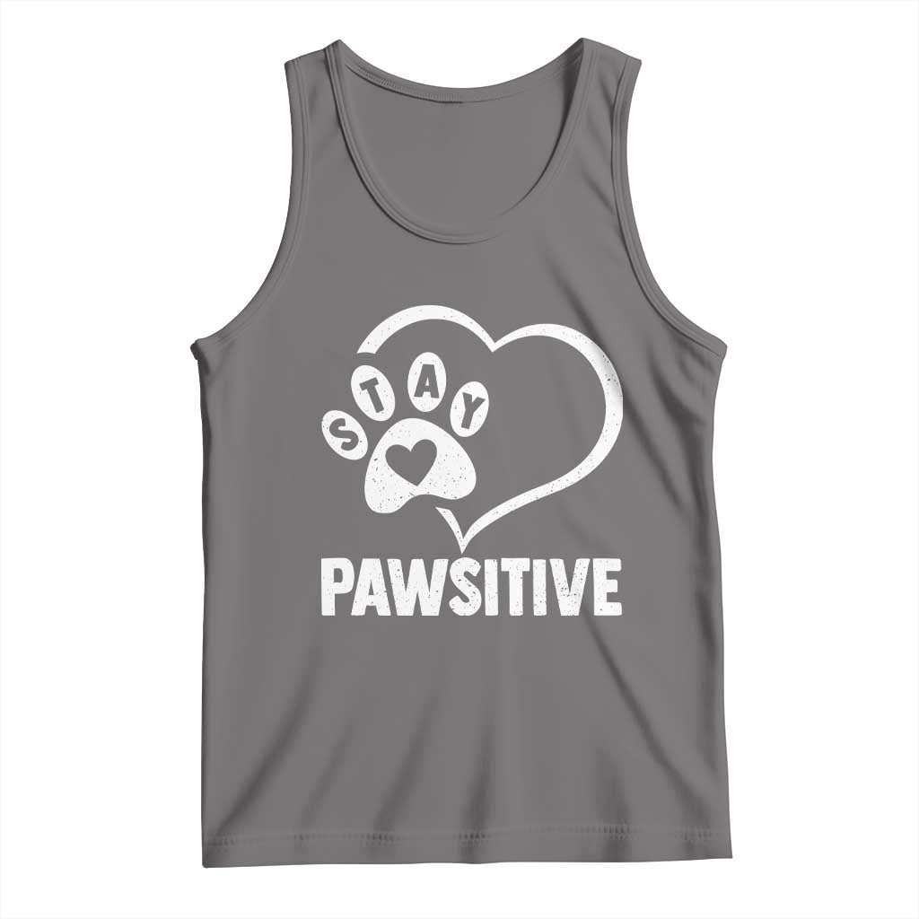 Funny Stay Pawsitive Tank Top Cat Dog Lover Positive Vibes TS11 Deep Heather Print Your Wear