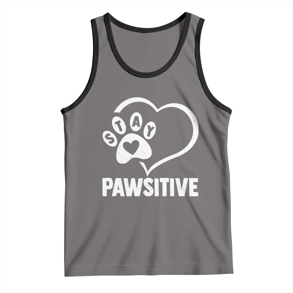Funny Stay Pawsitive Tank Top Cat Dog Lover Positive Vibes TS11 Deep Heather Black Print Your Wear