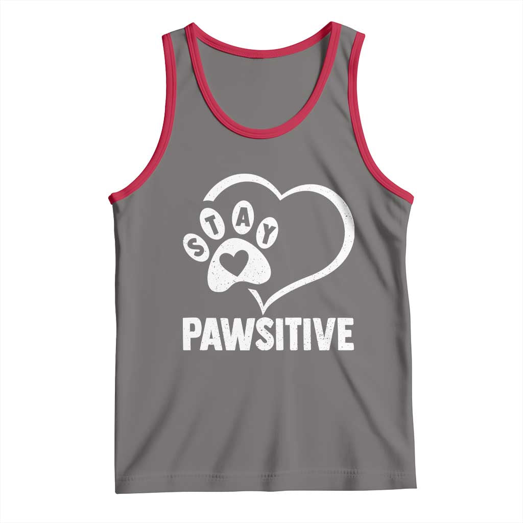 Funny Stay Pawsitive Tank Top Cat Dog Lover Positive Vibes TS11 Deep Heather Red Print Your Wear