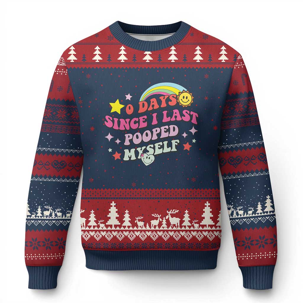 Funny 0 Days Since I Last Pooped Myself Ugly Christmas Sweater Joke Meme Gag TS11 Navy Red Print Your Wear