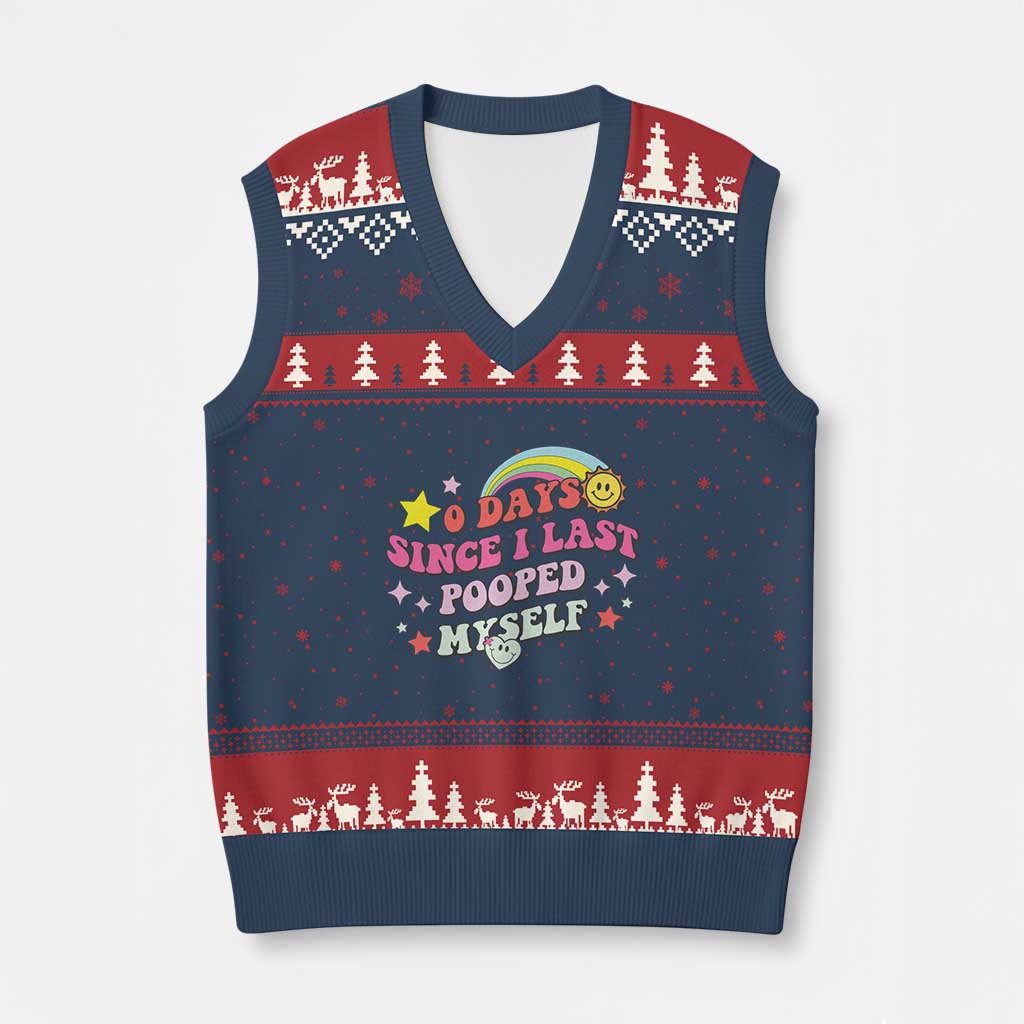 Funny 0 Days Since I Last Pooped Myself V-Neck Knit Sweater Vest Joke Meme Gag TS11 Navy Red Print Your Wear