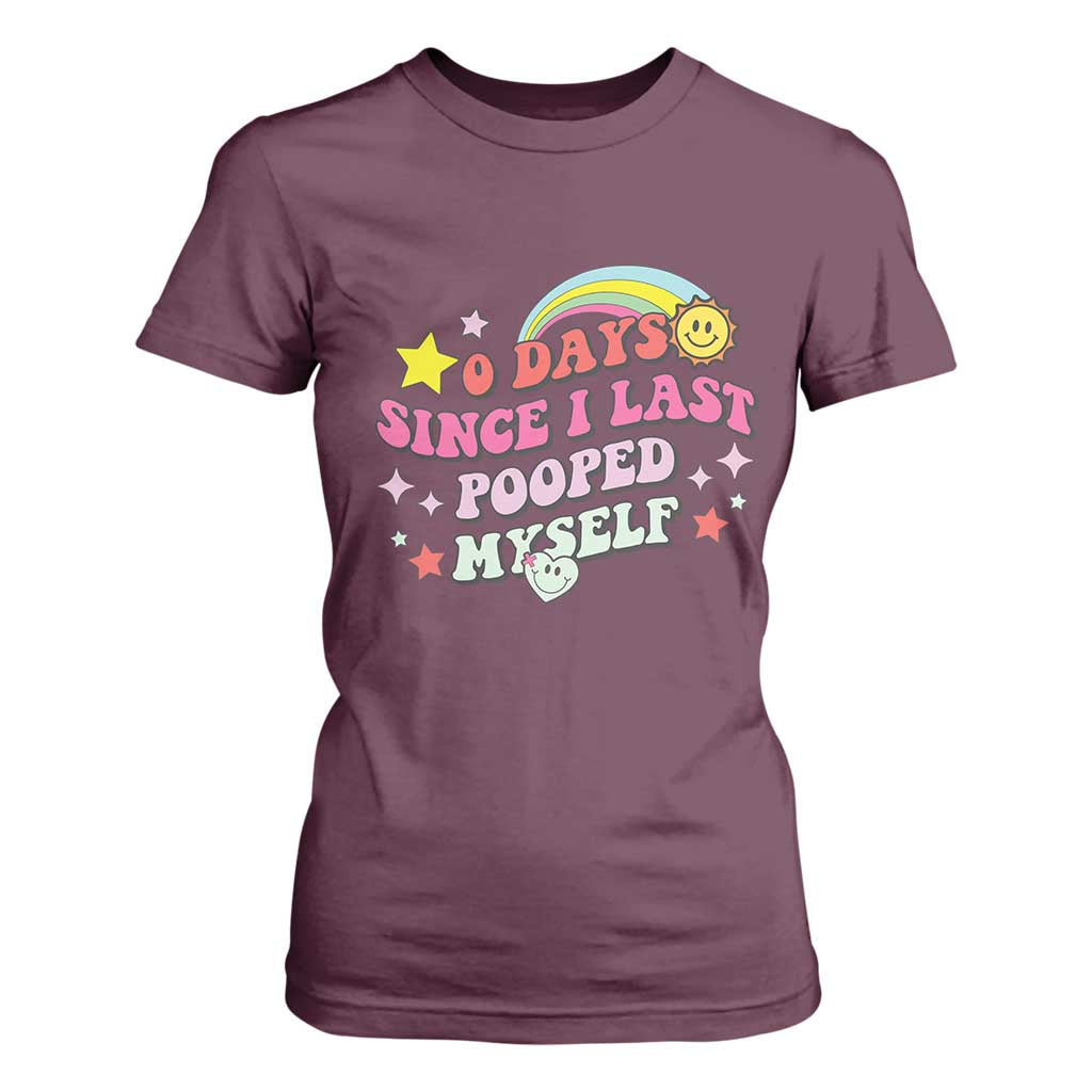 Funny 0 Days Since I Last Pooped Myself T Shirt For Women Joke Meme Gag TS11 Maroon Print Your Wear