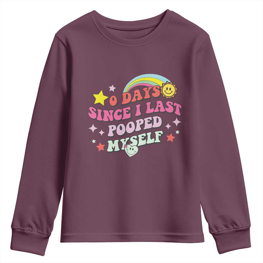 Funny 0 Days Since I Last Pooped Myself Youth Sweatshirt Joke Meme Gag TS11 Maroon Print Your Wear