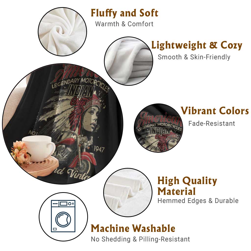 American Legendary Motorcycle Indian Chief Throw Blanket Classic And Vintage Bikers TS11 Print Your Wear