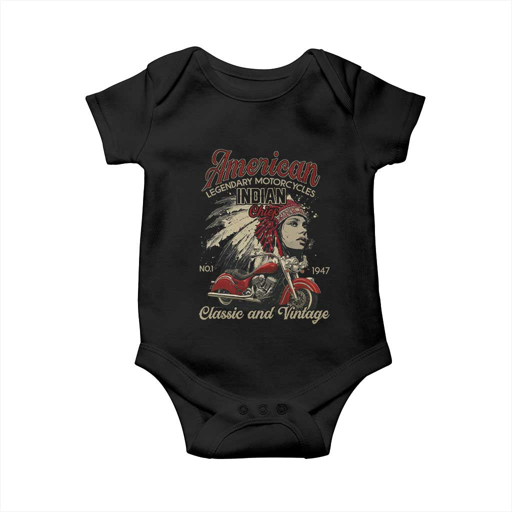 American Legendary Motorcycle Indian Chief Baby Onesie Classic And Vintage Bikers TS11 Black Print Your Wear