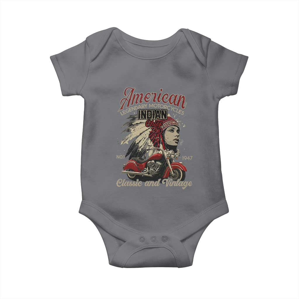 American Legendary Motorcycle Indian Chief Baby Onesie Classic And Vintage Bikers TS11 Charcoal Print Your Wear