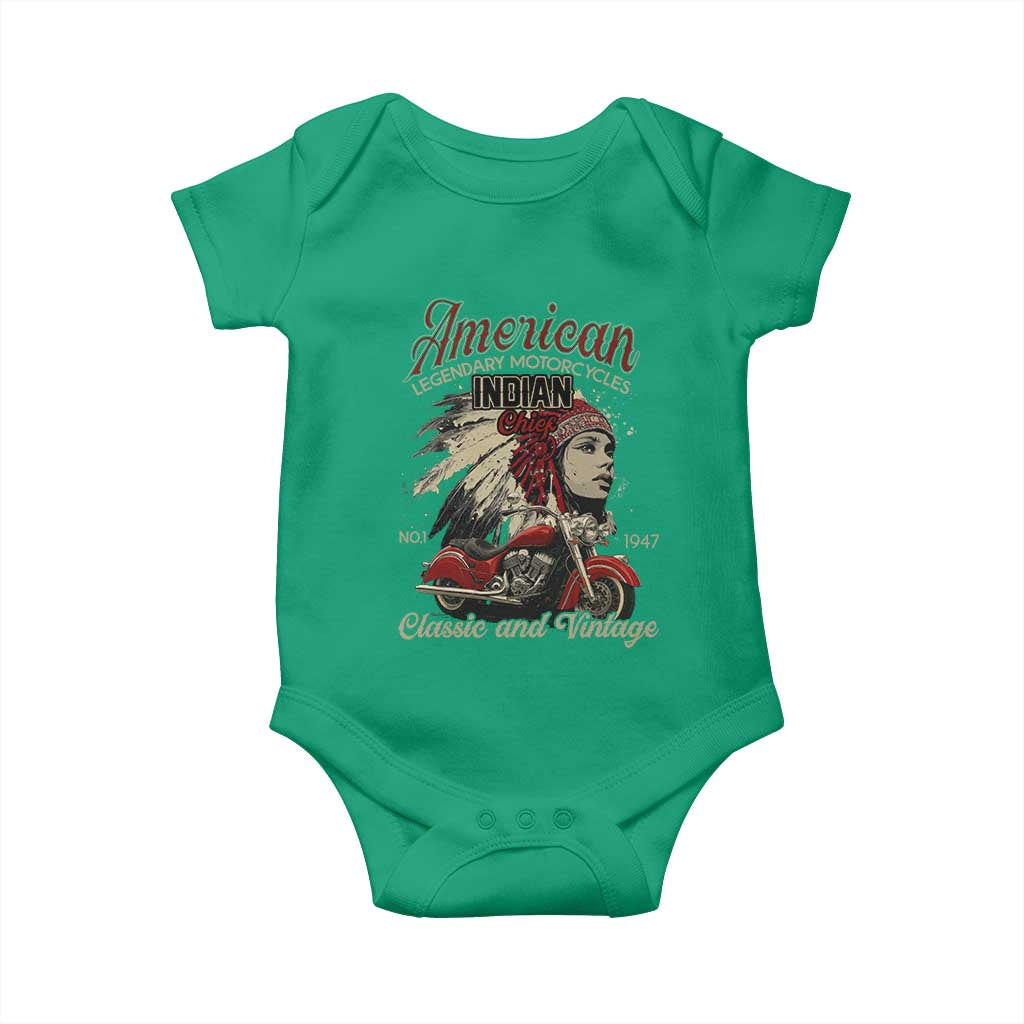 American Legendary Motorcycle Indian Chief Baby Onesie Classic And Vintage Bikers TS11 Irish Green Print Your Wear