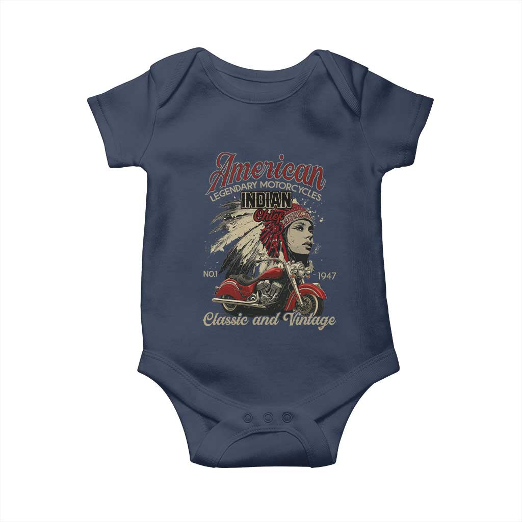 American Legendary Motorcycle Indian Chief Baby Onesie Classic And Vintage Bikers TS11 Navy Print Your Wear