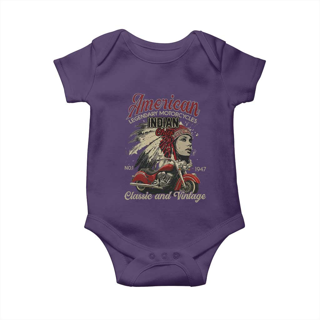 American Legendary Motorcycle Indian Chief Baby Onesie Classic And Vintage Bikers TS11 Purple Print Your Wear