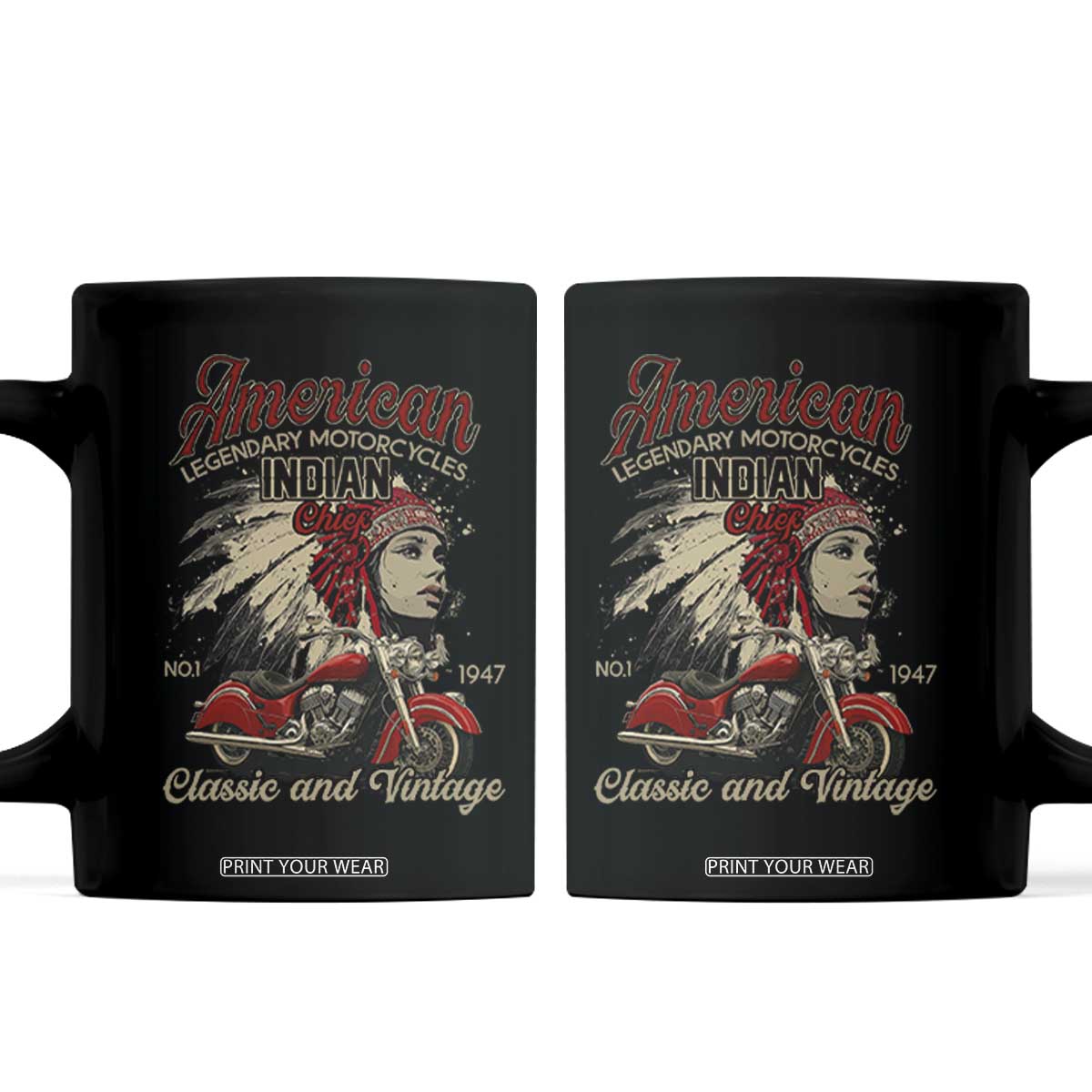 American Legendary Motorcycle Indian Chief Coffee Mug Classic And Vintage Bikers TS11 Black Print Your Wear
