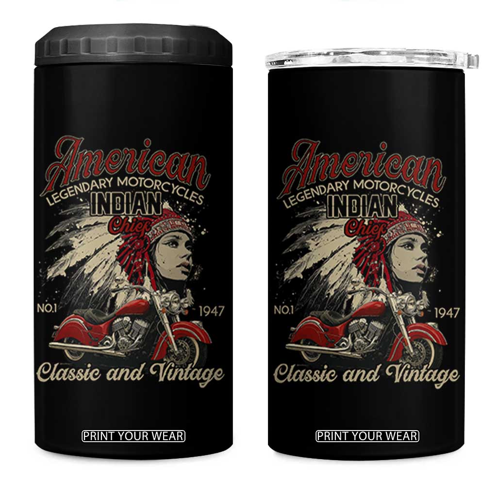 American Legendary Motorcycle Indian Chief 4 in 1 Can Cooler Tumbler Classic And Vintage Bikers TS11 One Size: 16 oz Black Print Your Wear