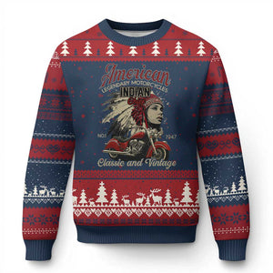 American Legendary Motorcycle Indian Chief Ugly Christmas Sweater Classic And Vintage Bikers - Print Your Wear