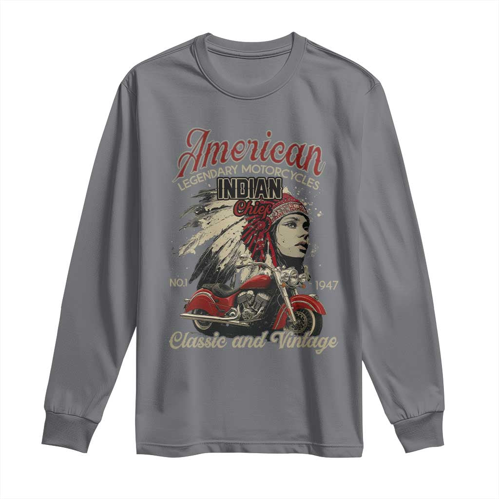 American Legendary Motorcycle Indian Chief Long Sleeve Shirt Classic And Vintage Bikers TS11 Charcoal Print Your Wear
