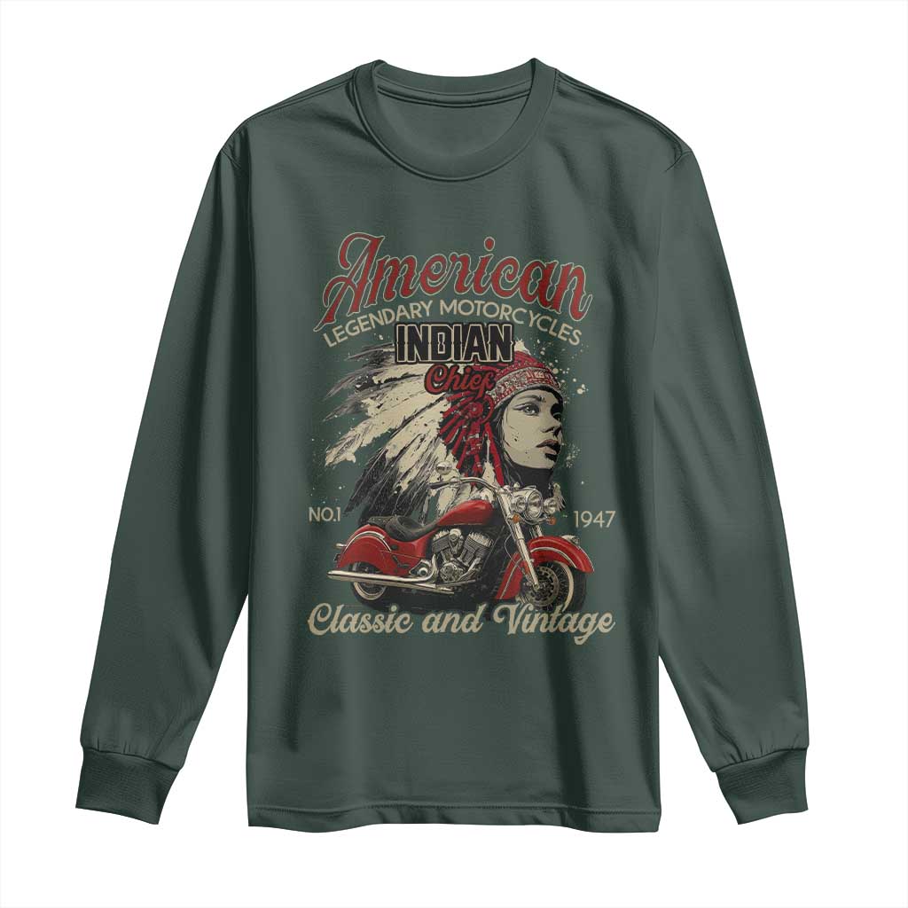 American Legendary Motorcycle Indian Chief Long Sleeve Shirt Classic And Vintage Bikers TS11 Dark Forest Green Print Your Wear