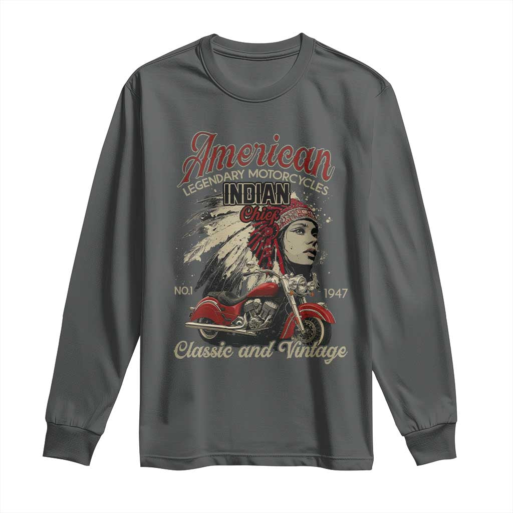 American Legendary Motorcycle Indian Chief Long Sleeve Shirt Classic And Vintage Bikers TS11 Dark Heather Print Your Wear