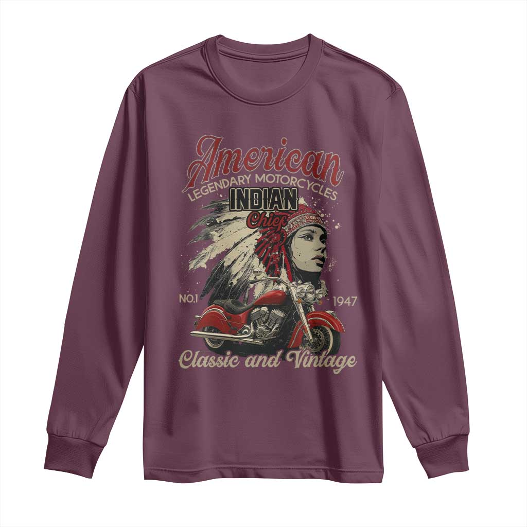American Legendary Motorcycle Indian Chief Long Sleeve Shirt Classic And Vintage Bikers TS11 Maroon Print Your Wear