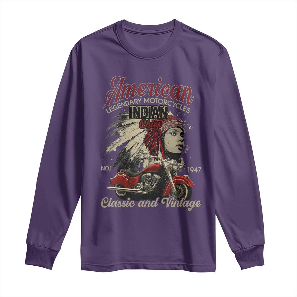 American Legendary Motorcycle Indian Chief Long Sleeve Shirt Classic And Vintage Bikers TS11 Purple Print Your Wear
