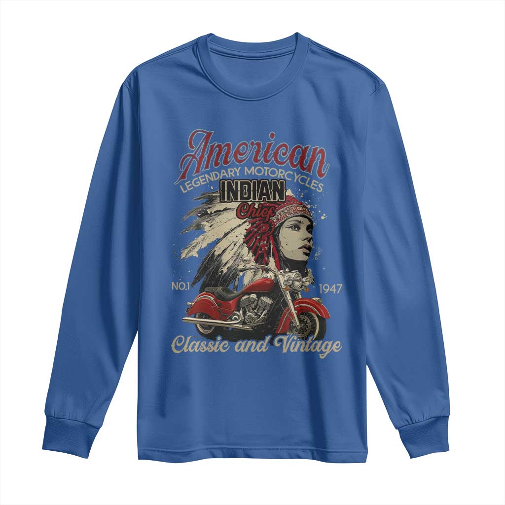 American Legendary Motorcycle Indian Chief Long Sleeve Shirt Classic And Vintage Bikers TS11 Royal Blue Print Your Wear