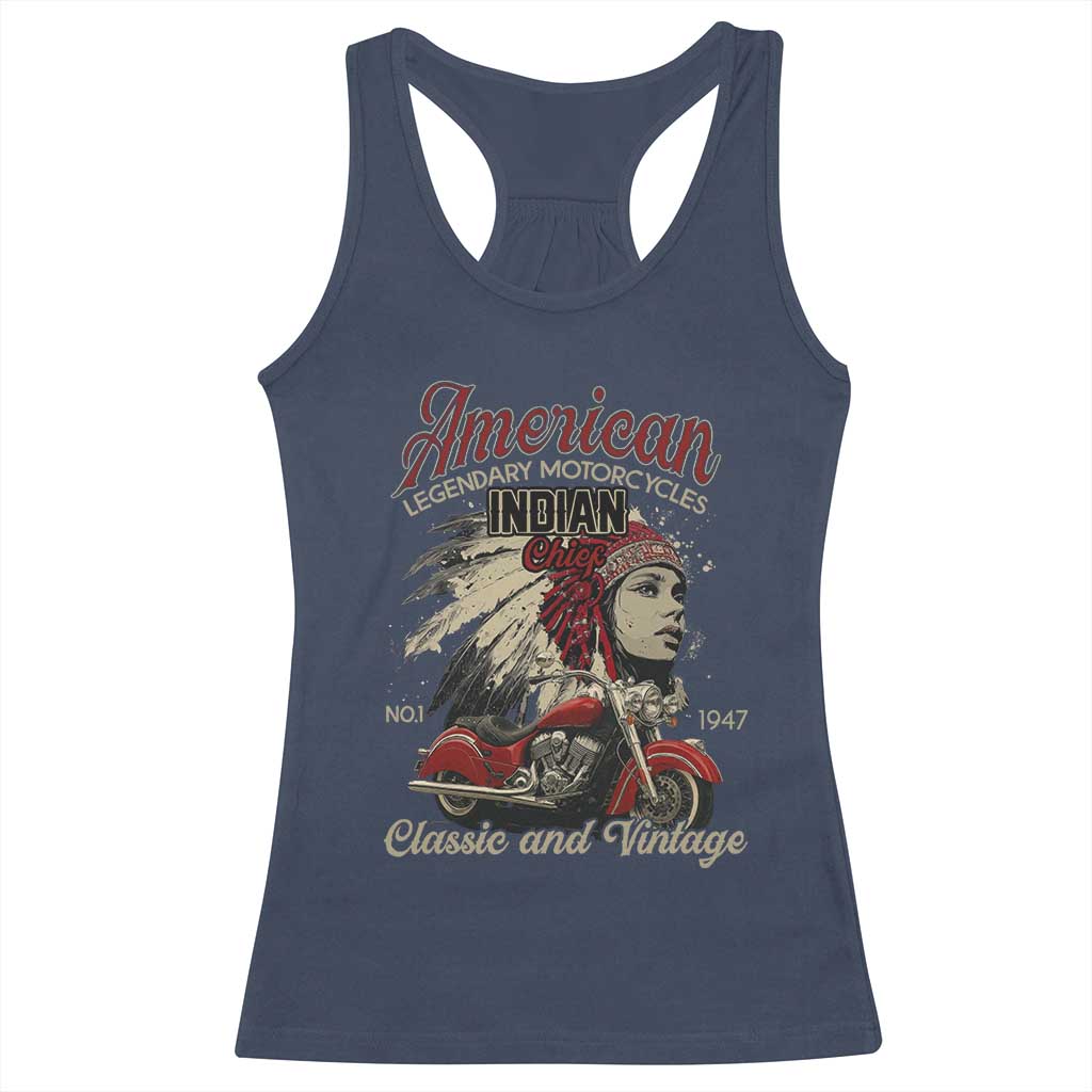 American Legendary Motorcycle Indian Chief Racerback Tank Top Classic And Vintage Bikers TS11 Navy Print Your Wear