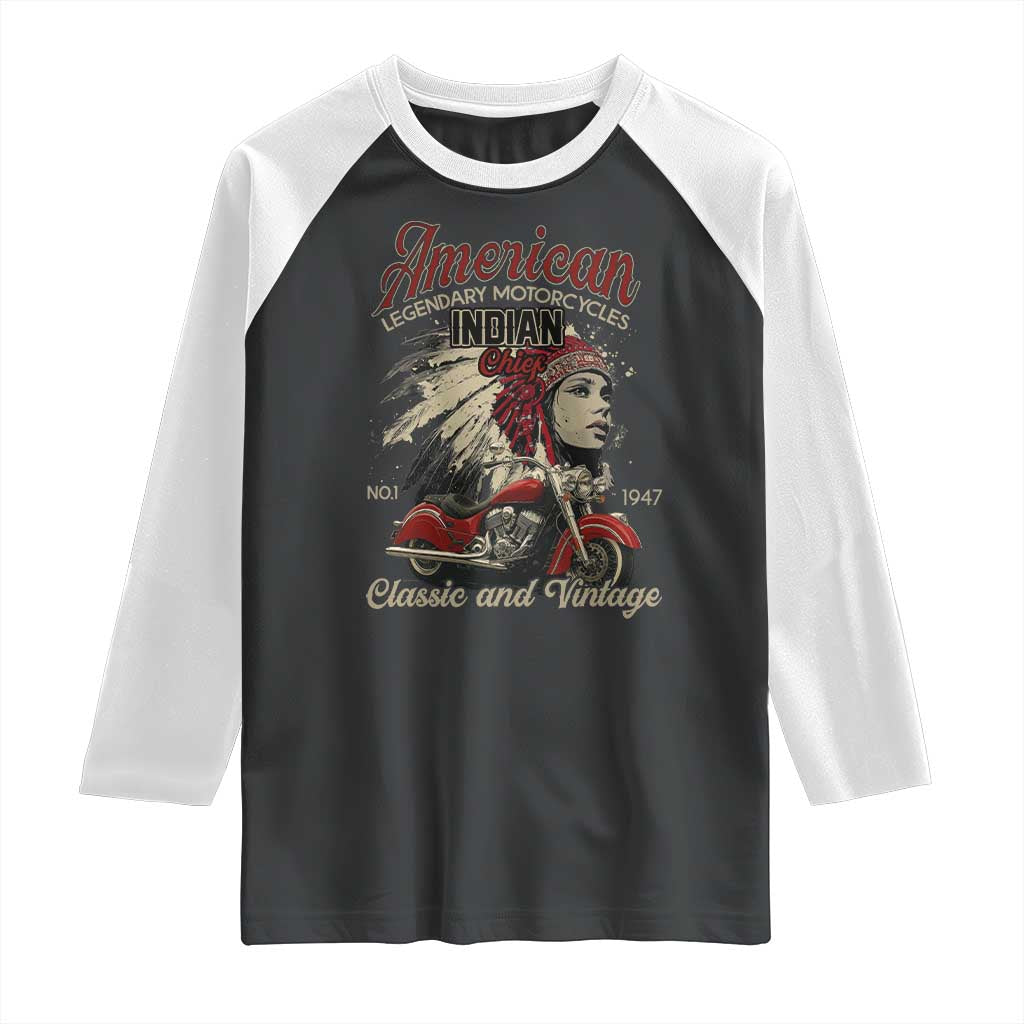American Legendary Motorcycle Indian Chief Raglan Shirt Classic And Vintage Bikers TS11 Black White Print Your Wear