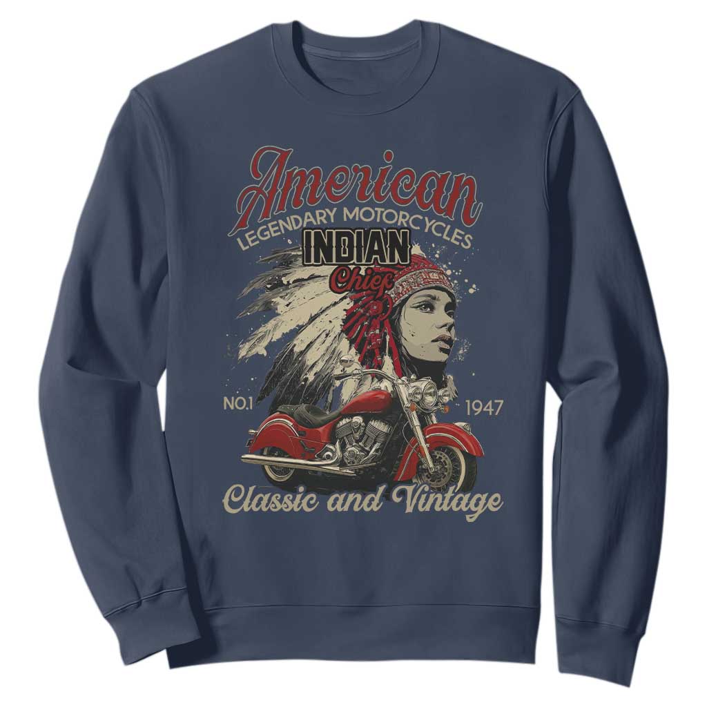 American Legendary Motorcycle Indian Chief Sweatshirt Classic And Vintage Bikers TS11 Navy Print Your Wear