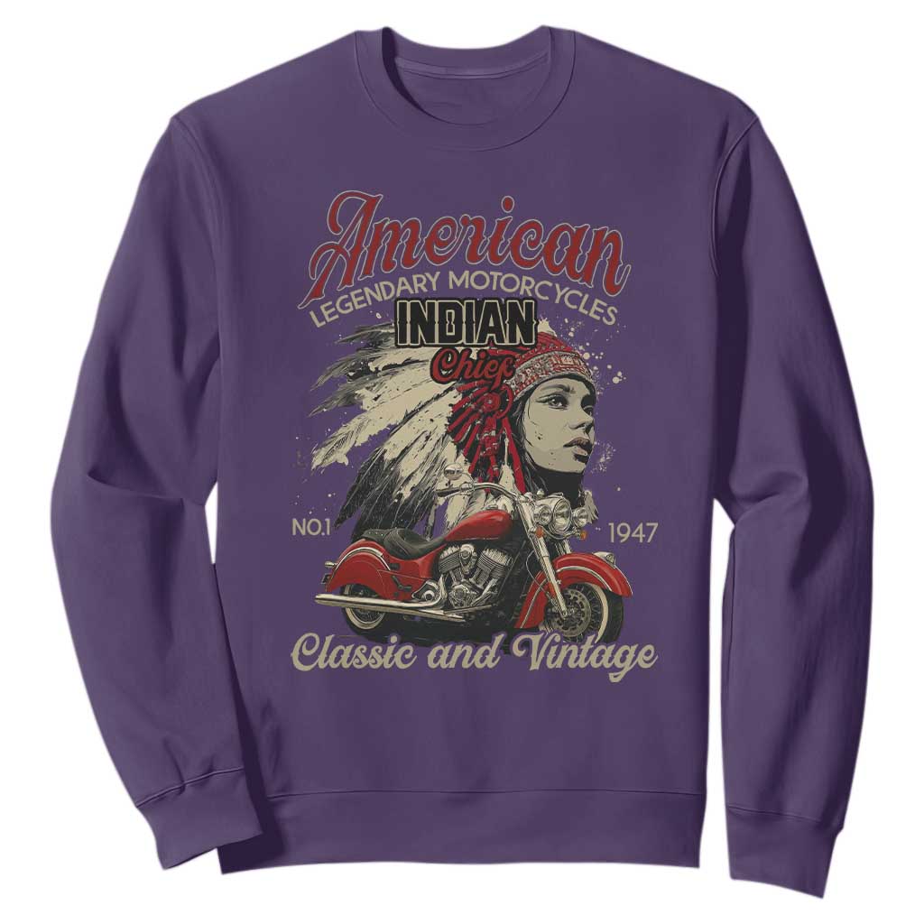 American Legendary Motorcycle Indian Chief Sweatshirt Classic And Vintage Bikers TS11 Purple Print Your Wear