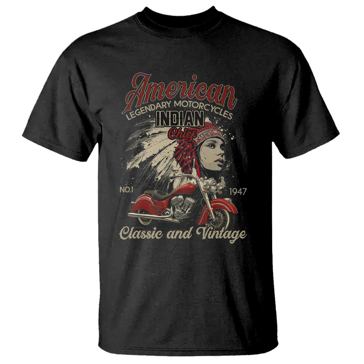 American Legendary Motorcycle Indian Chief T Shirt Classic And Vintage Bikers TS11 Black Print Your Wear