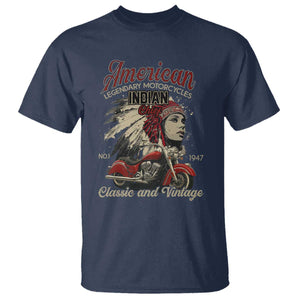 American Legendary Motorcycle Indian Chief T Shirt Classic And Vintage Bikers TS11 Navy Print Your Wear