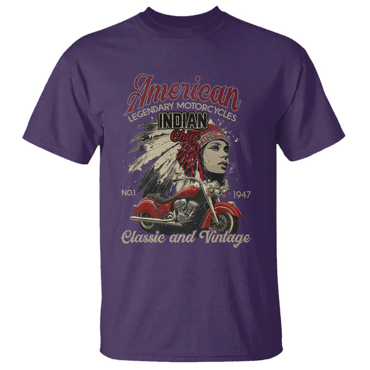 American Legendary Motorcycle Indian Chief T Shirt Classic And Vintage Bikers TS11 Purple Print Your Wear