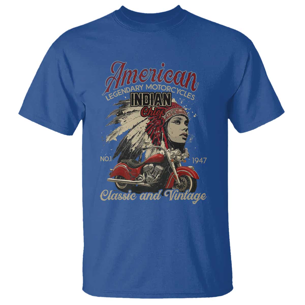 American Legendary Motorcycle Indian Chief T Shirt Classic And Vintage Bikers TS11 Royal Blue Print Your Wear