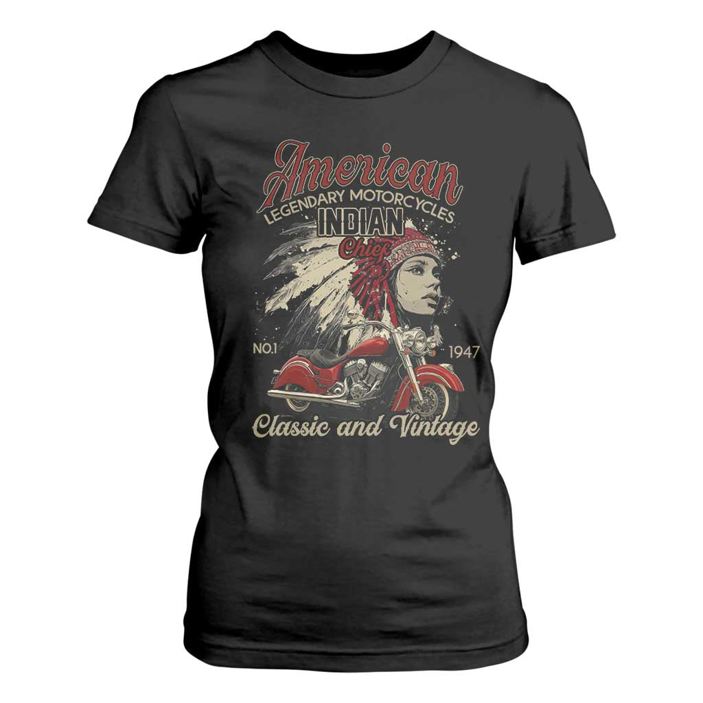 American Legendary Motorcycle Indian Chief T Shirt For Women Classic And Vintage Bikers TS11 Black Print Your Wear