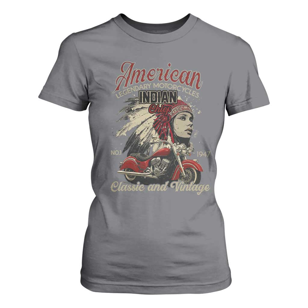 American Legendary Motorcycle Indian Chief T Shirt For Women Classic And Vintage Bikers TS11 Charcoal Print Your Wear
