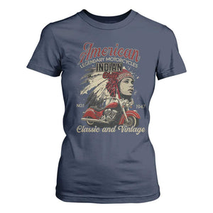 American Legendary Motorcycle Indian Chief T Shirt For Women Classic And Vintage Bikers TS11 Navy Print Your Wear