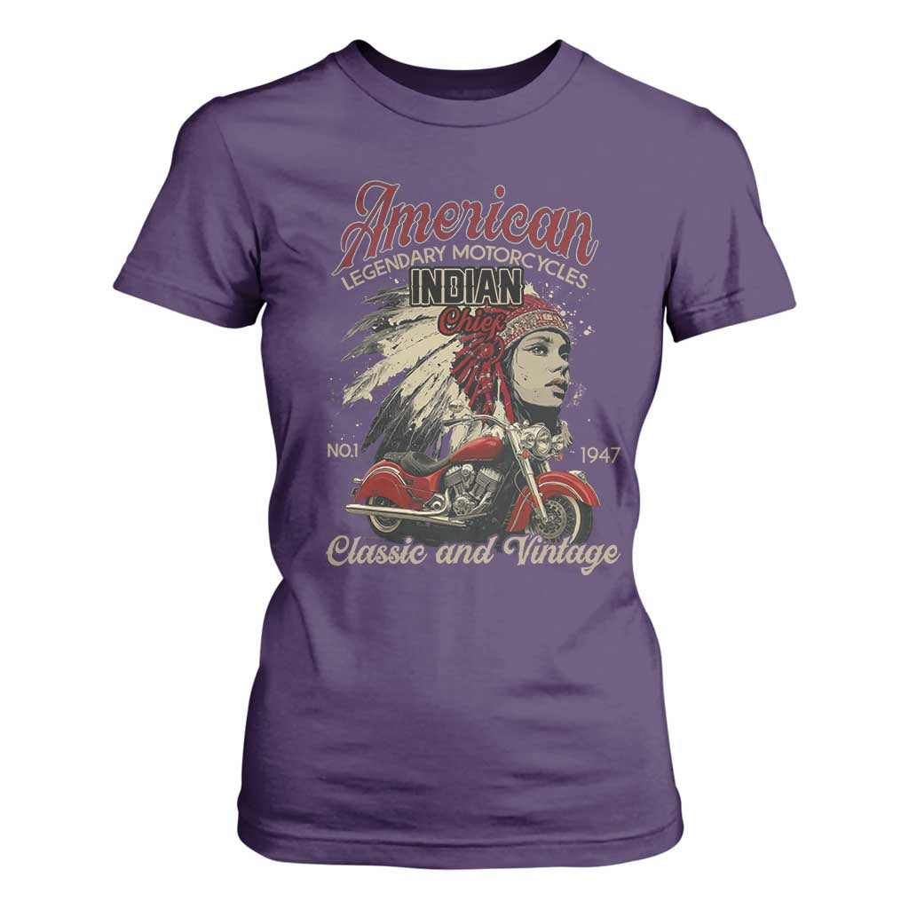 American Legendary Motorcycle Indian Chief T Shirt For Women Classic And Vintage Bikers TS11 Purple Print Your Wear