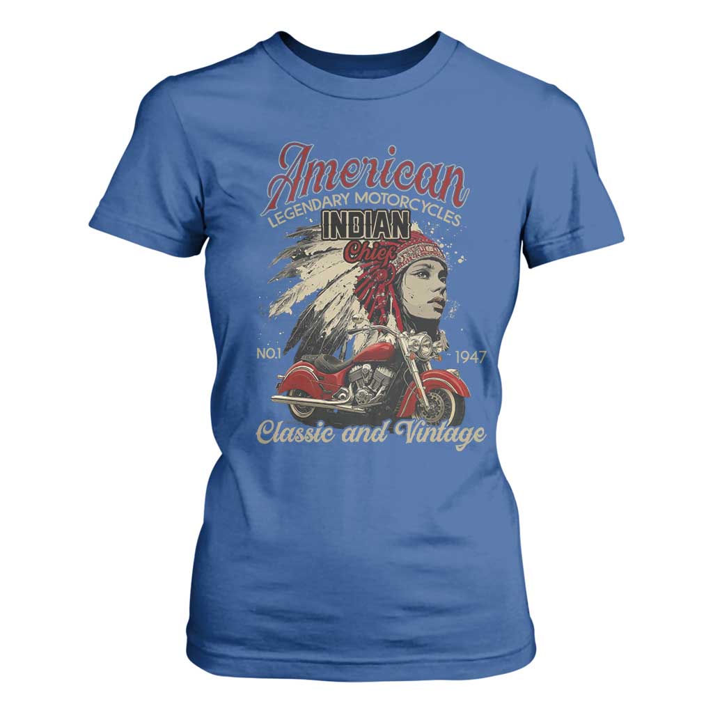 American Legendary Motorcycle Indian Chief T Shirt For Women Classic And Vintage Bikers TS11 Royal Blue Print Your Wear