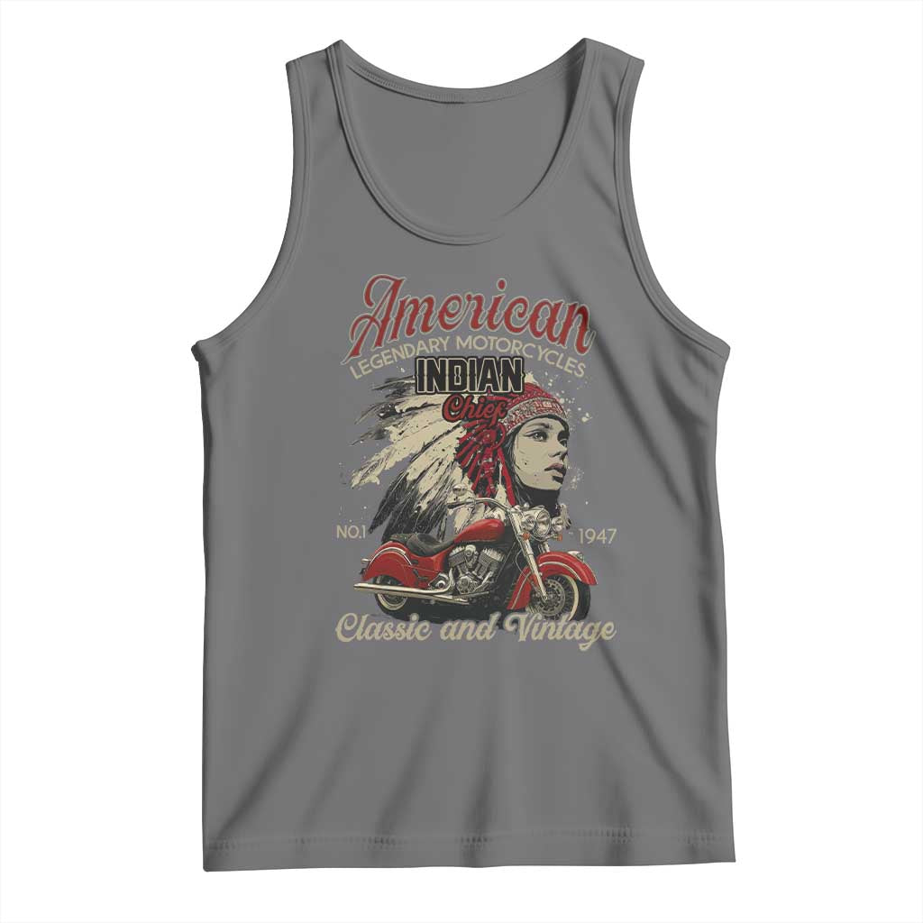 American Legendary Motorcycle Indian Chief Tank Top Classic And Vintage Bikers TS11 Black Heather Print Your Wear