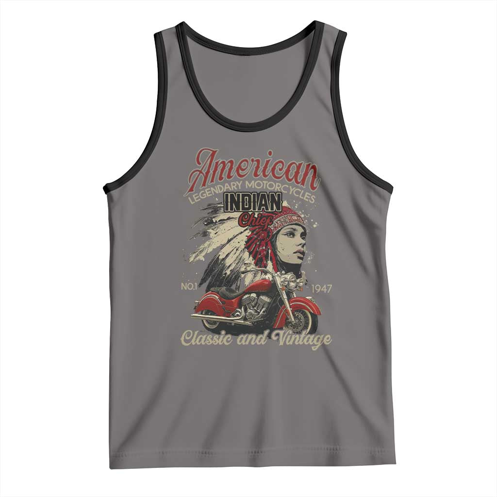 American Legendary Motorcycle Indian Chief Tank Top Classic And Vintage Bikers TS11 Deep Heather Black Print Your Wear