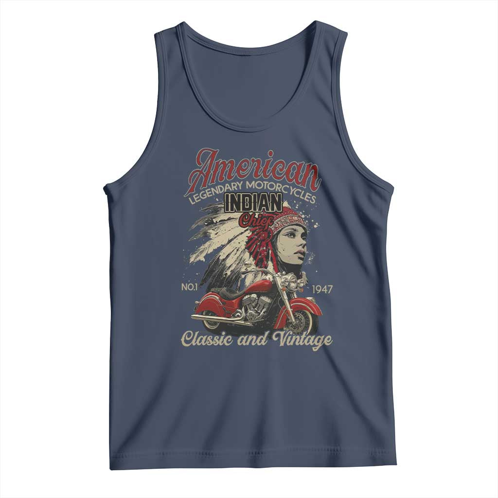 American Legendary Motorcycle Indian Chief Tank Top Classic And Vintage Bikers TS11 Navy Print Your Wear