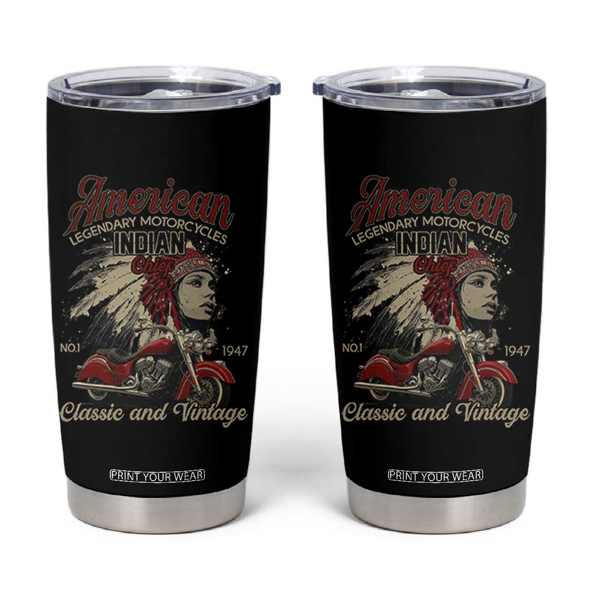 American Legendary Motorcycle Indian Chief Tumbler Cup Classic And Vintage Bikers TS11 Black Print Your Wear