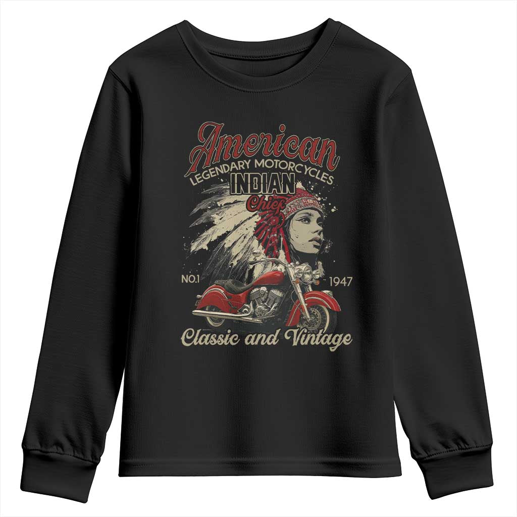 American Legendary Motorcycle Indian Chief Youth Sweatshirt Classic And Vintage Bikers TS11 Black Print Your Wear