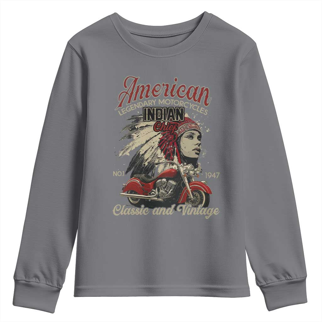 American Legendary Motorcycle Indian Chief Youth Sweatshirt Classic And Vintage Bikers TS11 Charcoal Print Your Wear
