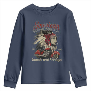 American Legendary Motorcycle Indian Chief Youth Sweatshirt Classic And Vintage Bikers TS11 Navy Print Your Wear