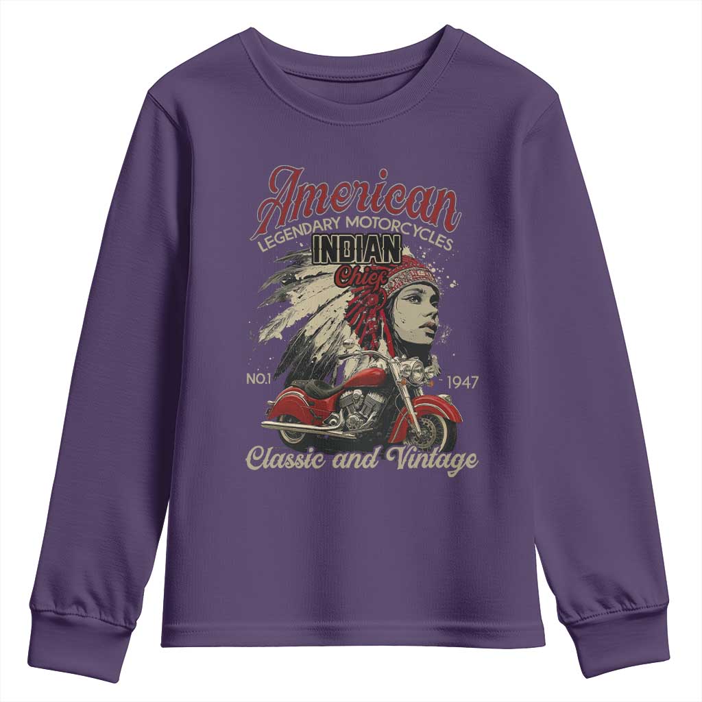 American Legendary Motorcycle Indian Chief Youth Sweatshirt Classic And Vintage Bikers TS11 Purple Print Your Wear