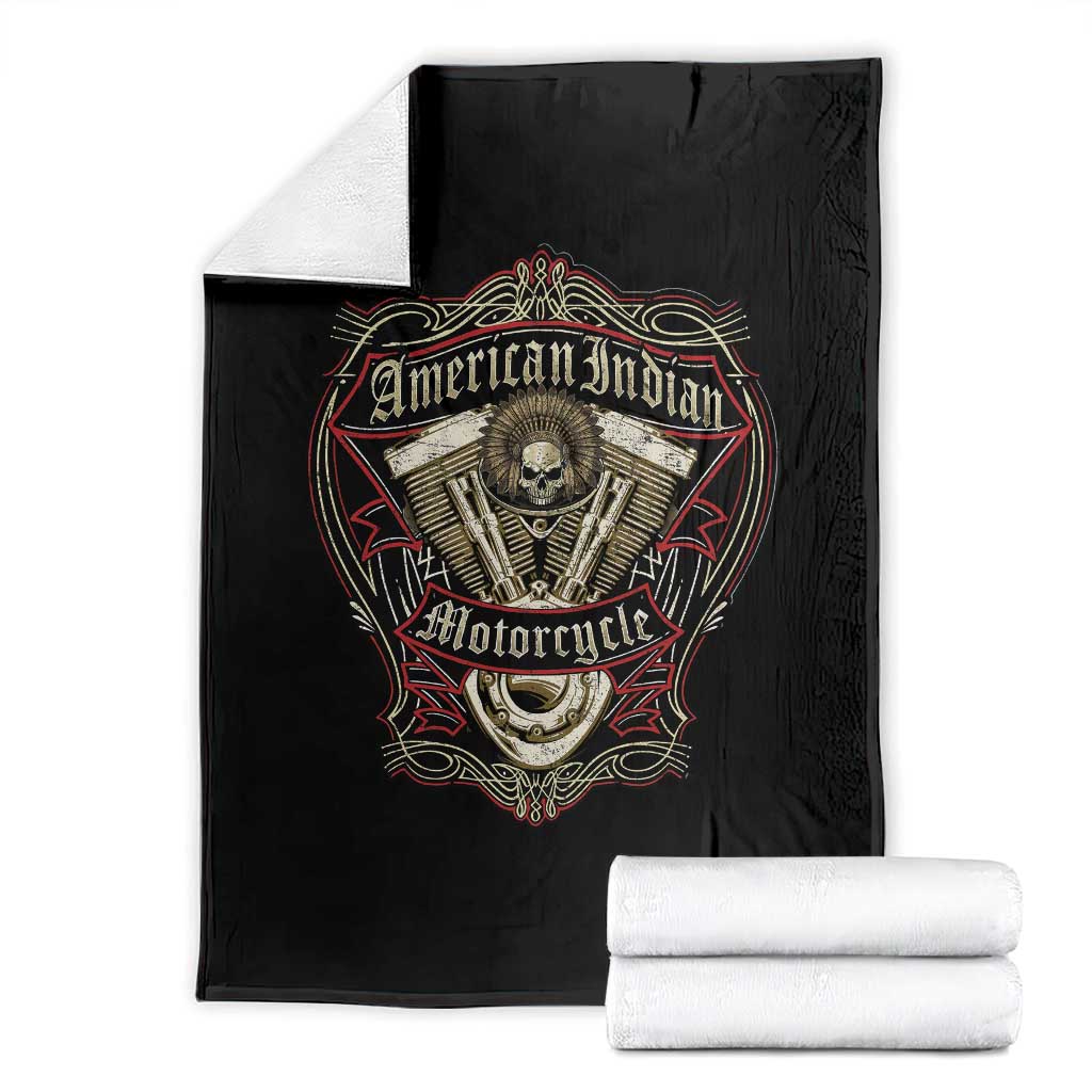American Indian Skull Motorcycle Vintage Motorbike Engine Throw Blanket TS11 Black Print Your Wear