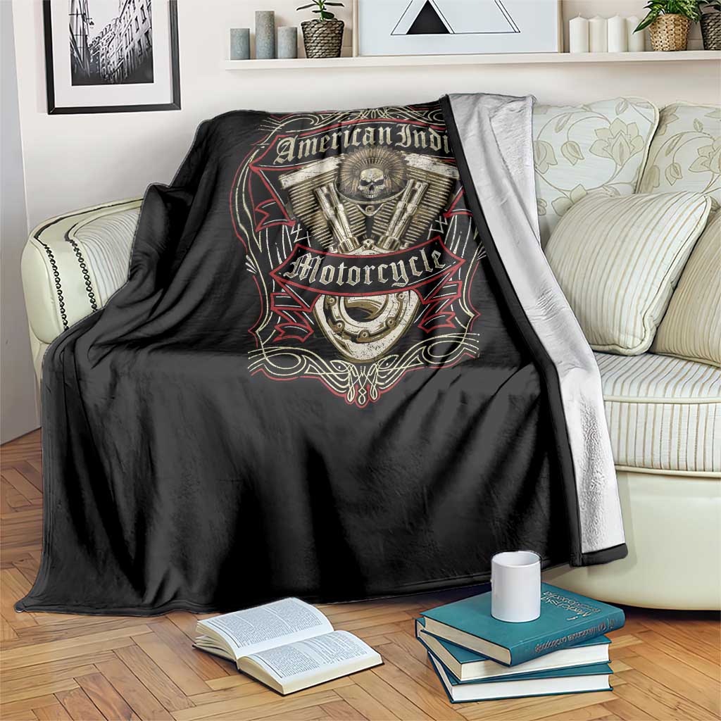 American Indian Skull Motorcycle Vintage Motorbike Engine Throw Blanket TS11 Print Your Wear