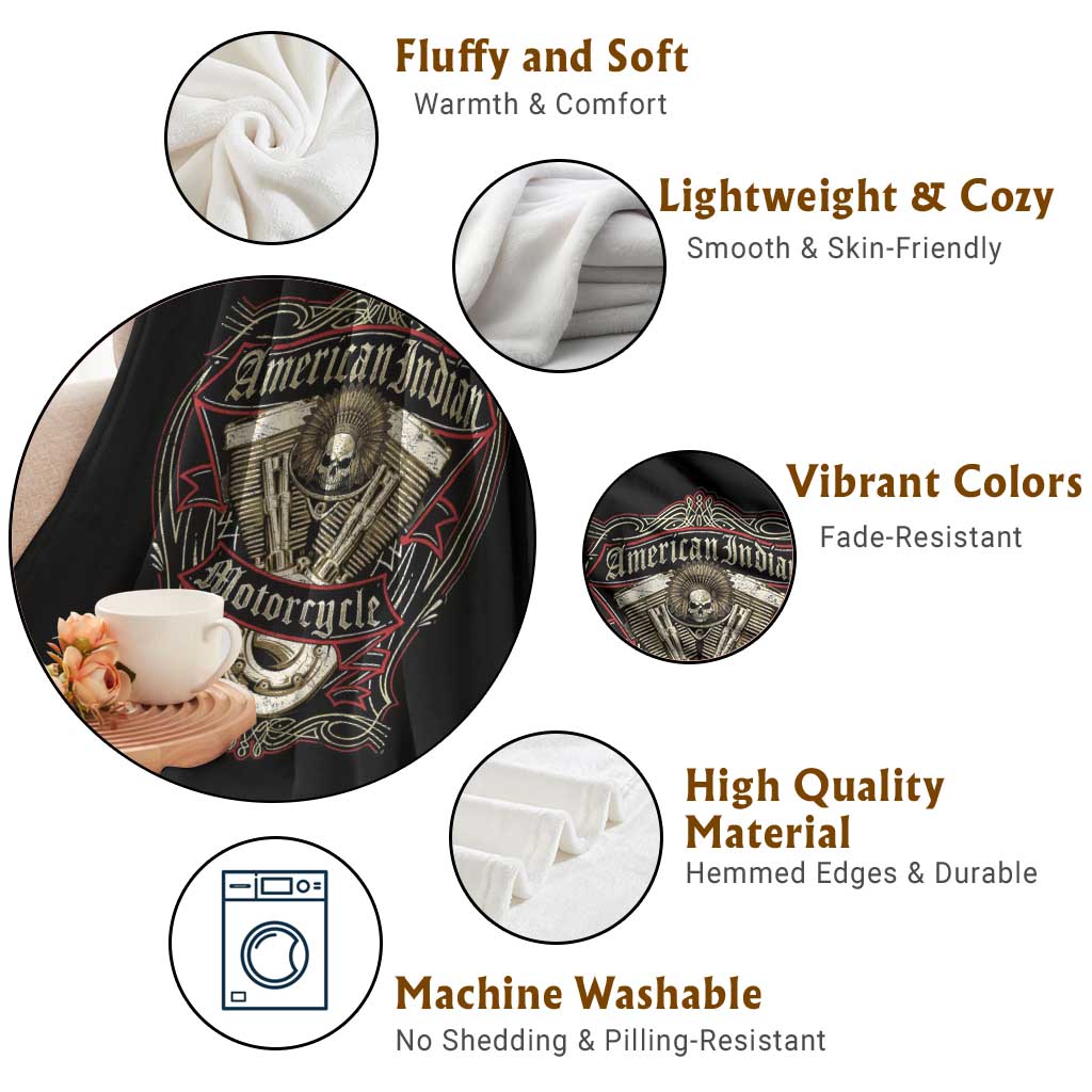 American Indian Skull Motorcycle Vintage Motorbike Engine Throw Blanket TS11 Print Your Wear