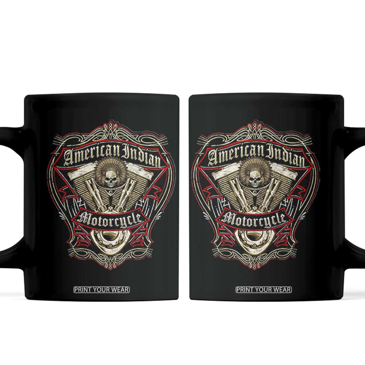 American Indian Skull Motorcycle Vintage Motorbike Engine Coffee Mug TS11 Black Print Your Wear