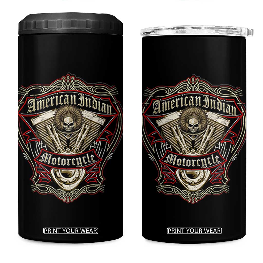 American Indian Skull Motorcycle Vintage Motorbike Engine 4 in 1 Can Cooler Tumbler TS11 One Size: 16 oz Black Print Your Wear